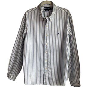Ralph Lauren Mens Sz XXL Button Down Shirt Custom Fit  Striped Blue White Busine